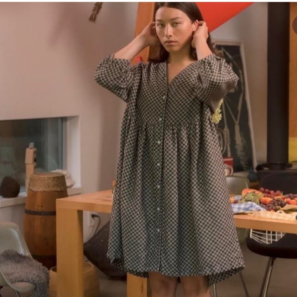 Beaton linen checkered dress